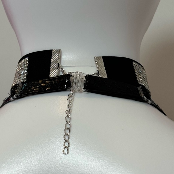 Black Vinyl Mesh Rhinestone Lingerie Set 4 Pieces, XS Custom - Picture 4 of 13